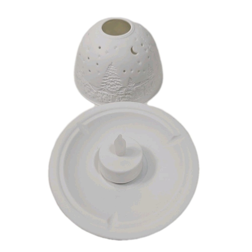 Starlight Glowing Candle Holder White Porcelain Winter Village Dome LED Tealight